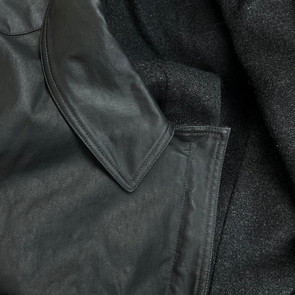 M0851 Waxed Cotton Faux Leather Peacoat Preppy Field Barn Utility Jacket Coat - Picture 7 of 9